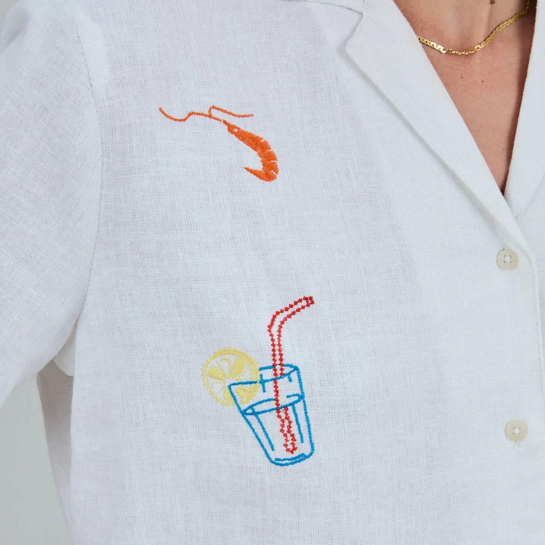 BLUSA - Brava Fabrics, Aloha Chiringuito Bordado Blanco