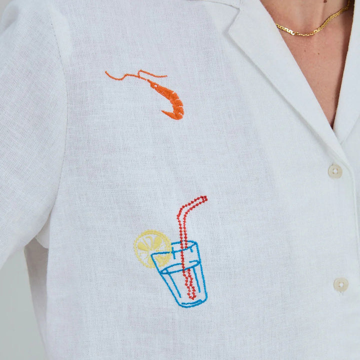 BLUSA - Brava Fabrics, Aloha Chiringuito Bordado Blanco