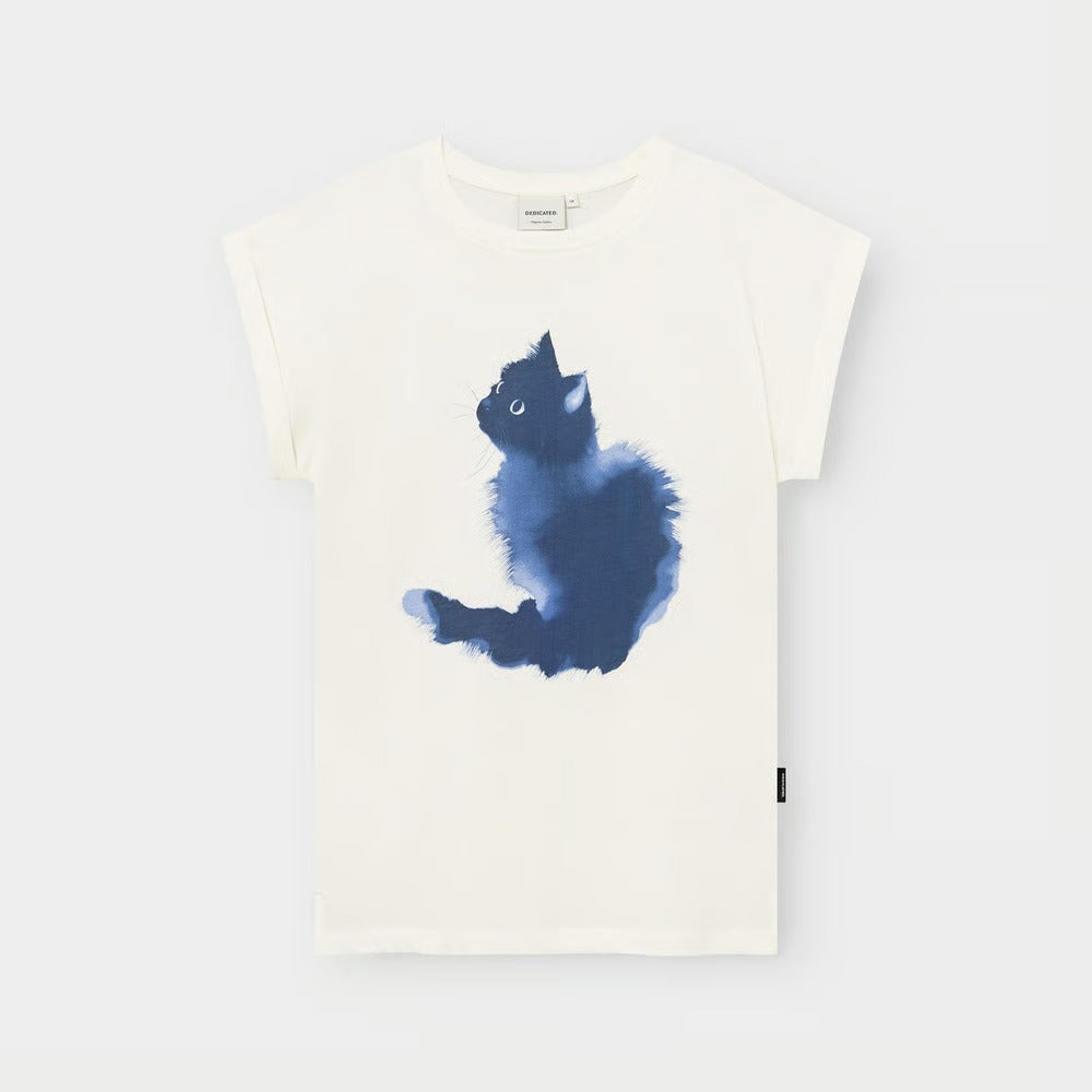 CAMISETA - DEDICATED, Visby Watercolor Cat Off-White