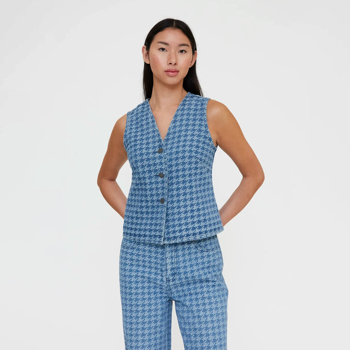 CHALECO - Wild Pony, Estampado pata de gallo azul