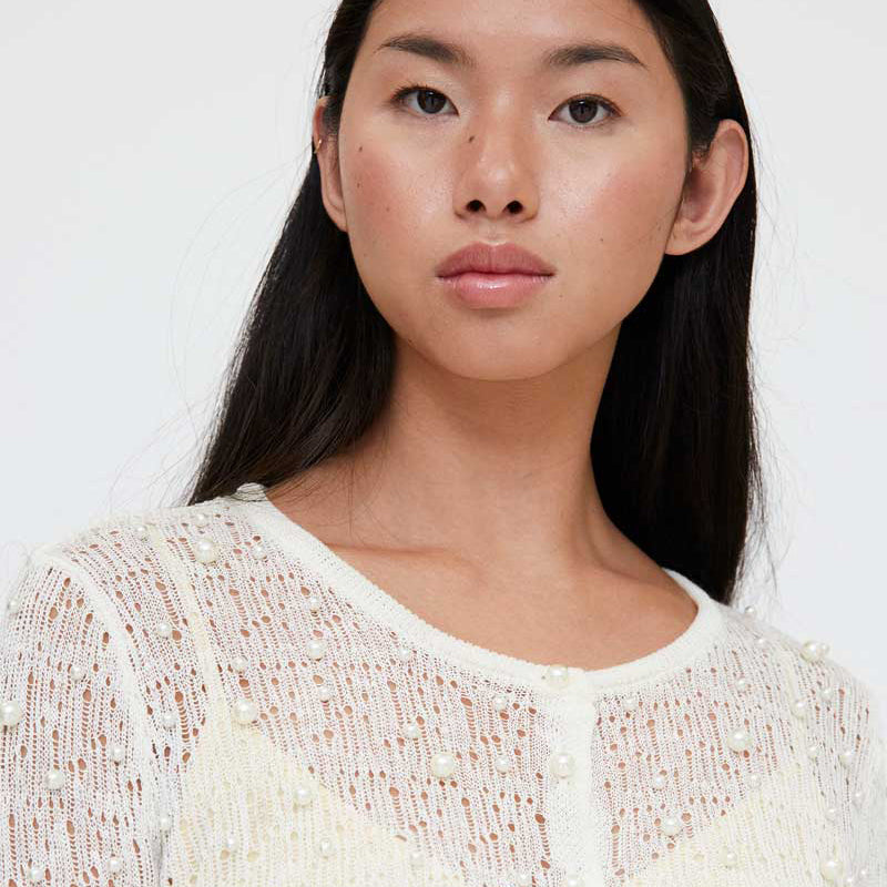 CÁRDIGAN - Wild Pony, Punto calado blanco con perlas