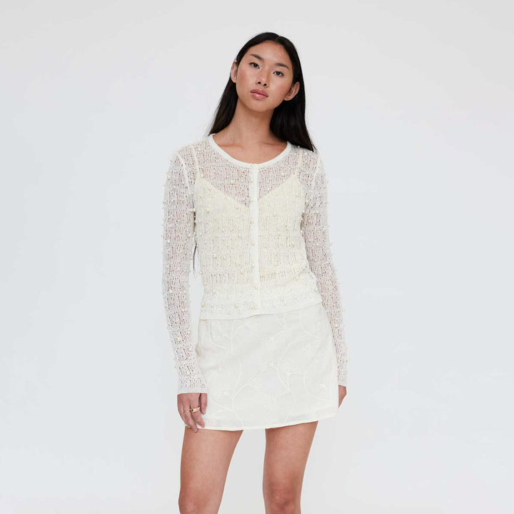 CÁRDIGAN - Wild Pony, Punto calado blanco con perlas