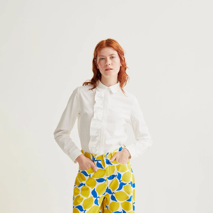 CAMISA - Compañía Fantástica, Algodón blanco con volante