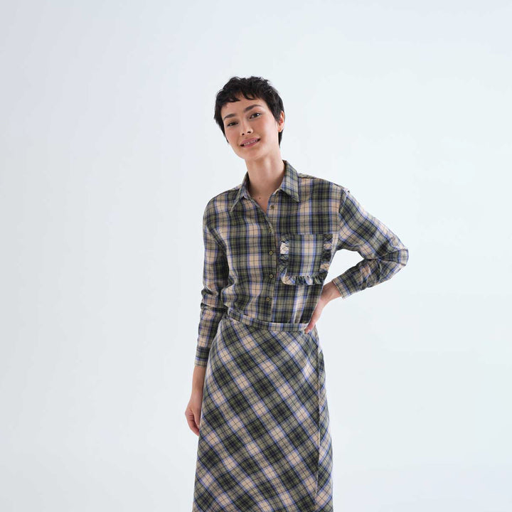 CAMISA - Compañía Fantástica, 100% algodón con estampado de cuadros verde