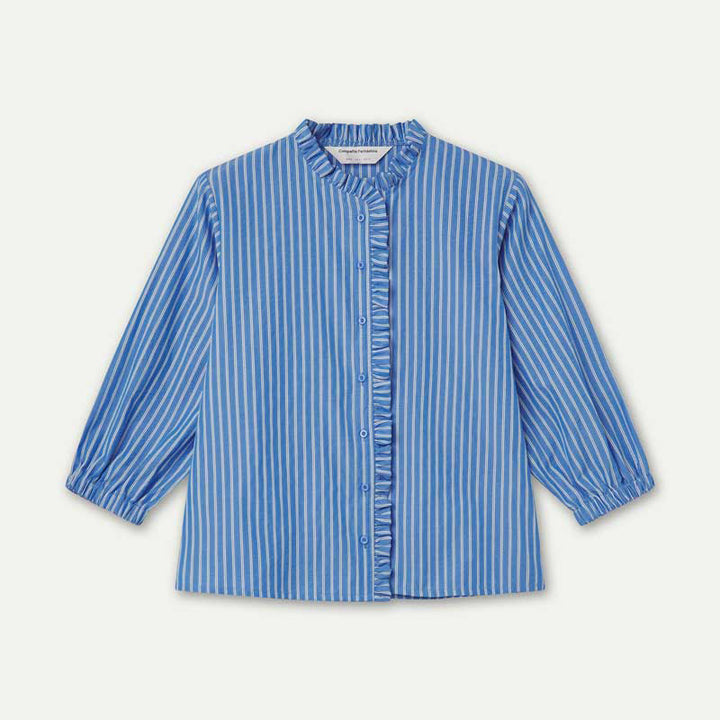 CAMISA - Compañía Fantástica, Rayas azul con detalle de volantes