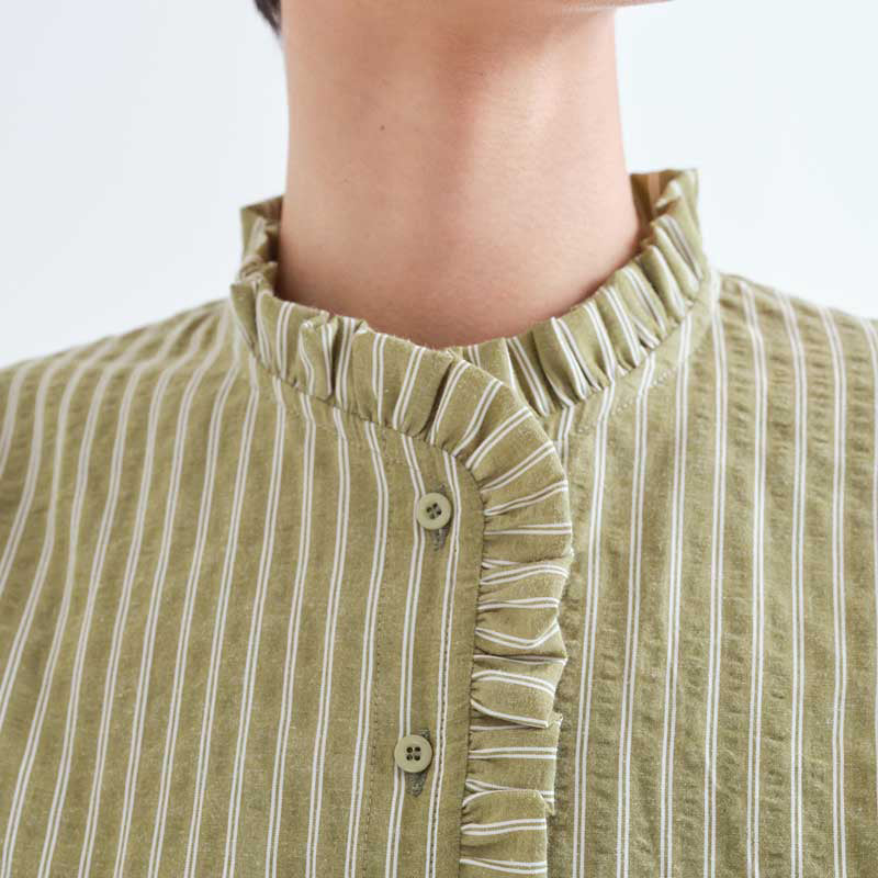 CAMISA - Compañía Fantástica, Rayas verde con detalle de volantes