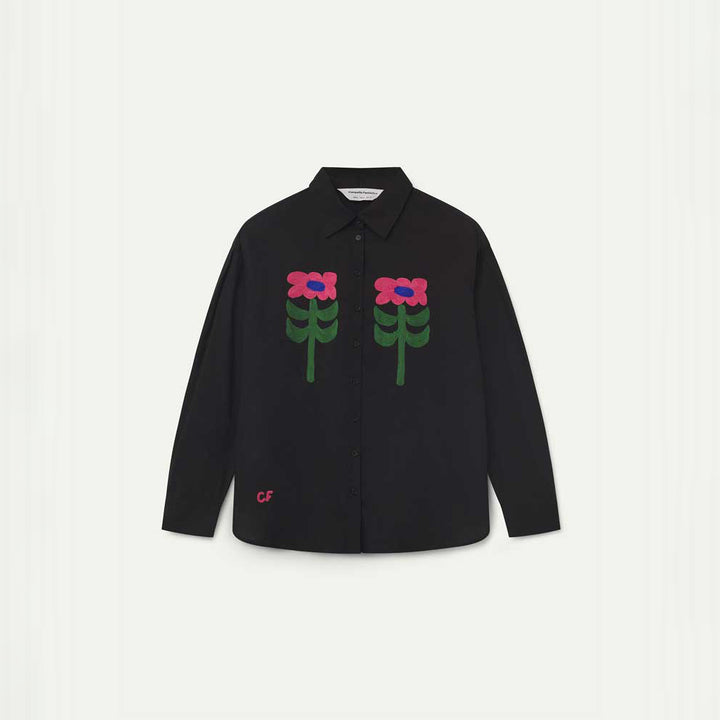 CAMISA - Compañía Fantástica, Negra con bordado floral Neo Garden