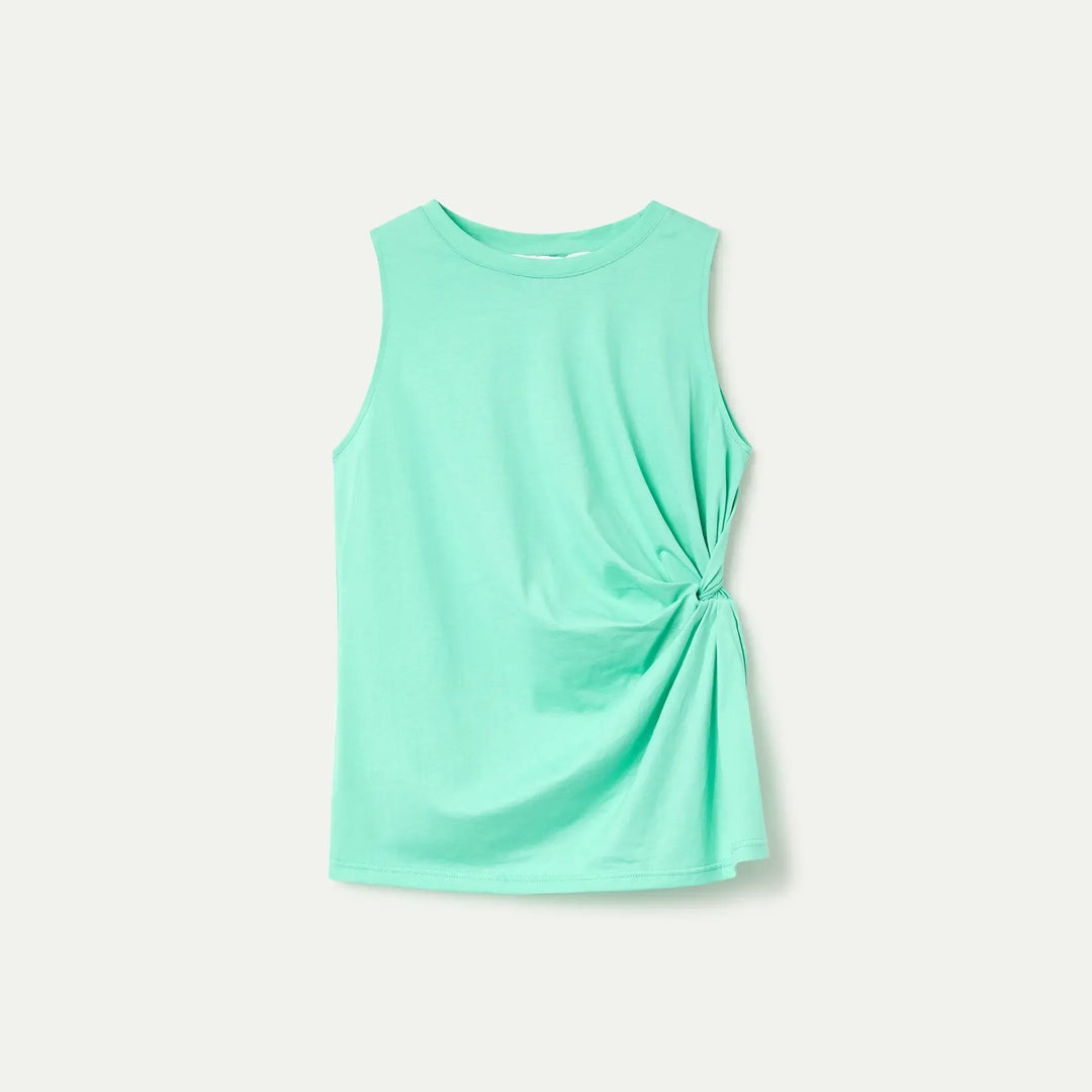 CAMISETA- Compañía Fantástica, Verde 100% algodón con detalle drapeado