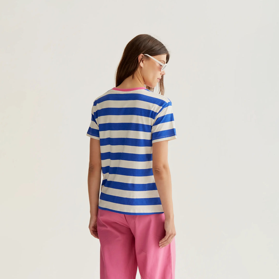 CAMISETA- Compañía Fantástica, Estampado de rayas azul y blanco