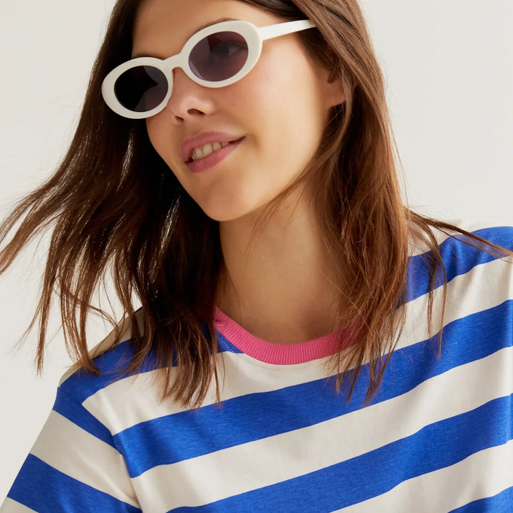 CAMISETA- Compañía Fantástica, Estampado de rayas azul y blanco