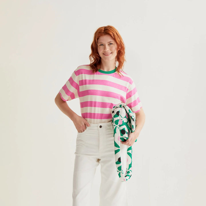 CAMISETA- Compañía Fantástica, Estampado de rayas rosa y blanco