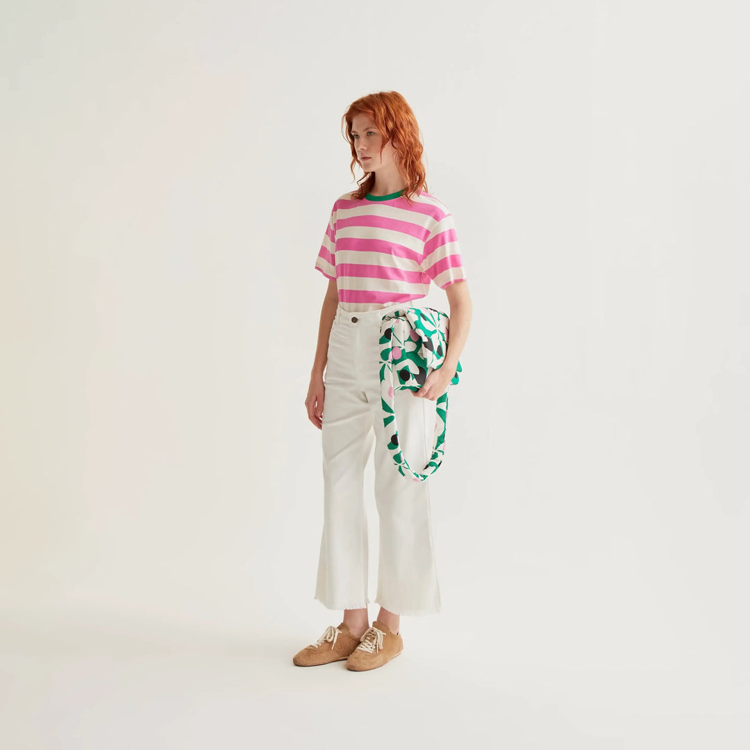 CAMISETA- Compañía Fantástica, Estampado de rayas rosa y blanco