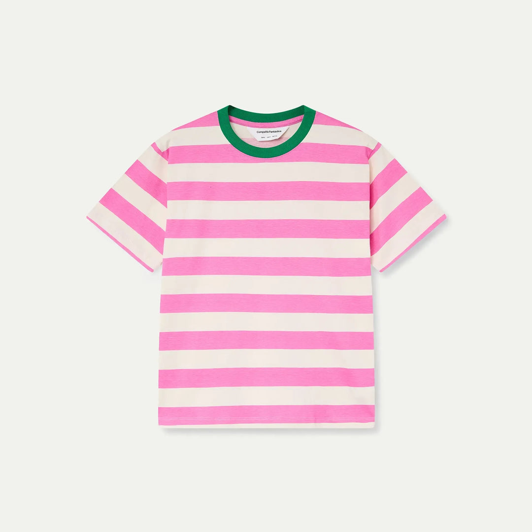 CAMISETA- Compañía Fantástica, Estampado de rayas rosa y blanco