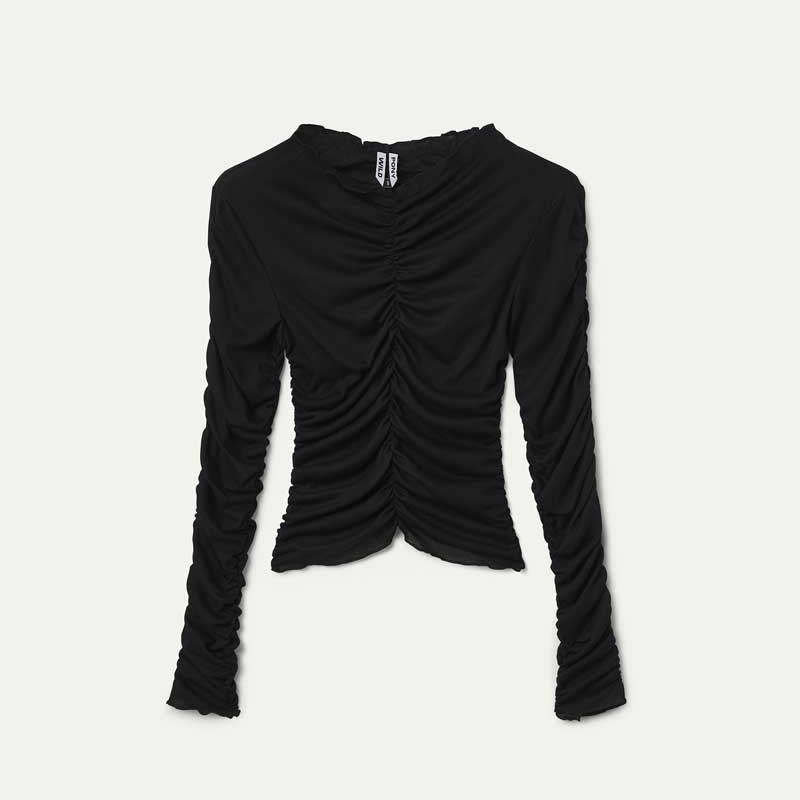 CAMISETA - Wild Pony, Manga larga fruncida negra