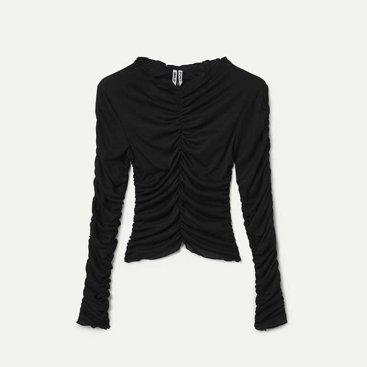 CAMISETA - Wild Pony, Manga larga fruncida negra