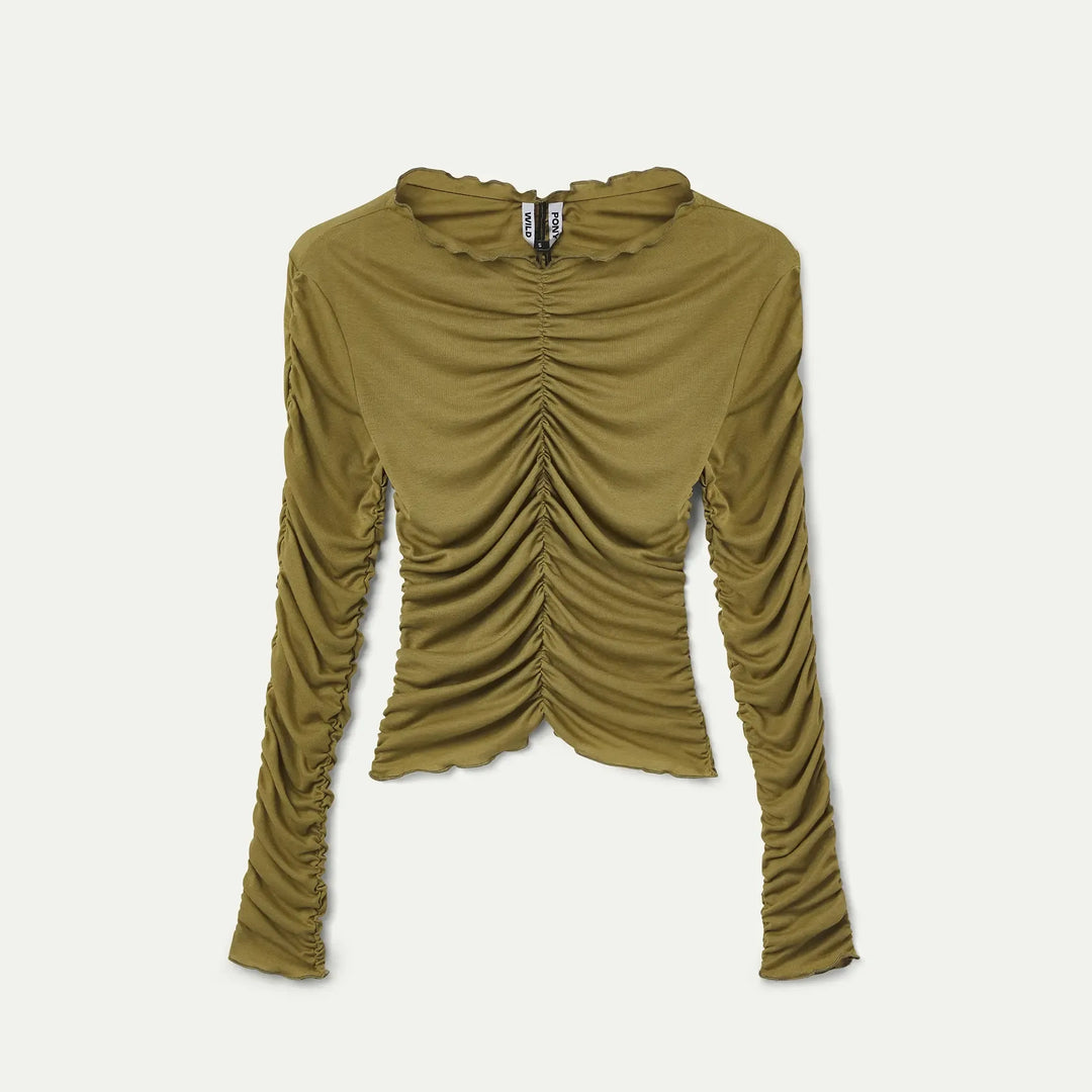 CAMISETA - Wild Pony, Manga larga fruncida verde