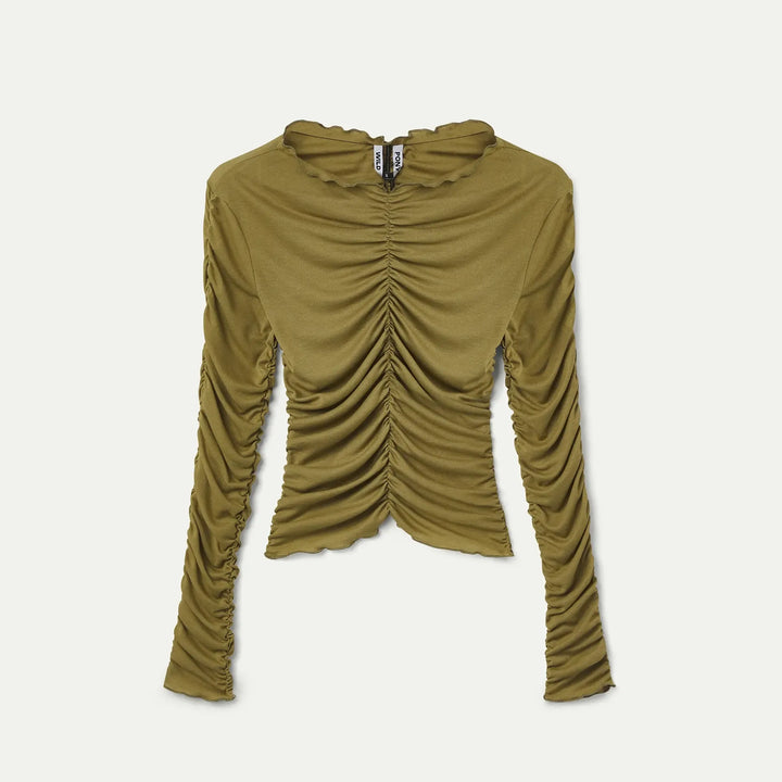 CAMISETA - Wild Pony, Manga larga fruncida verde
