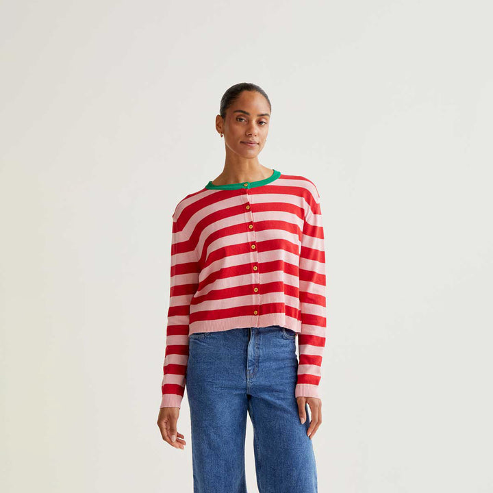 CÁRDIGAN - Compañía Fantástica, Estampado de rayas rosa y rojo