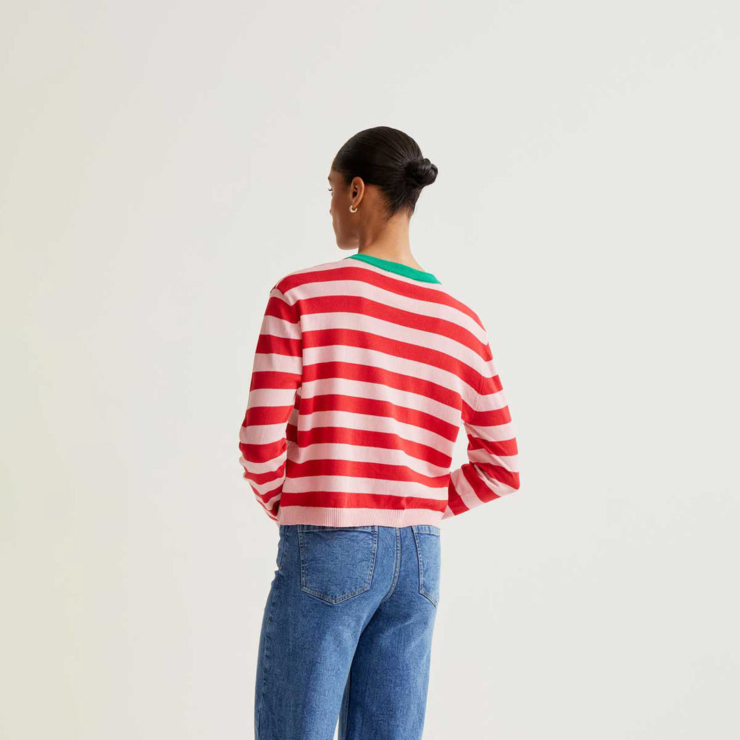 CÁRDIGAN - Compañía Fantástica, Estampado de rayas rosa y rojo