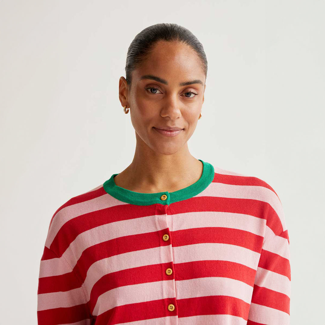 CÁRDIGAN - Compañía Fantástica, Estampado de rayas rosa y rojo
