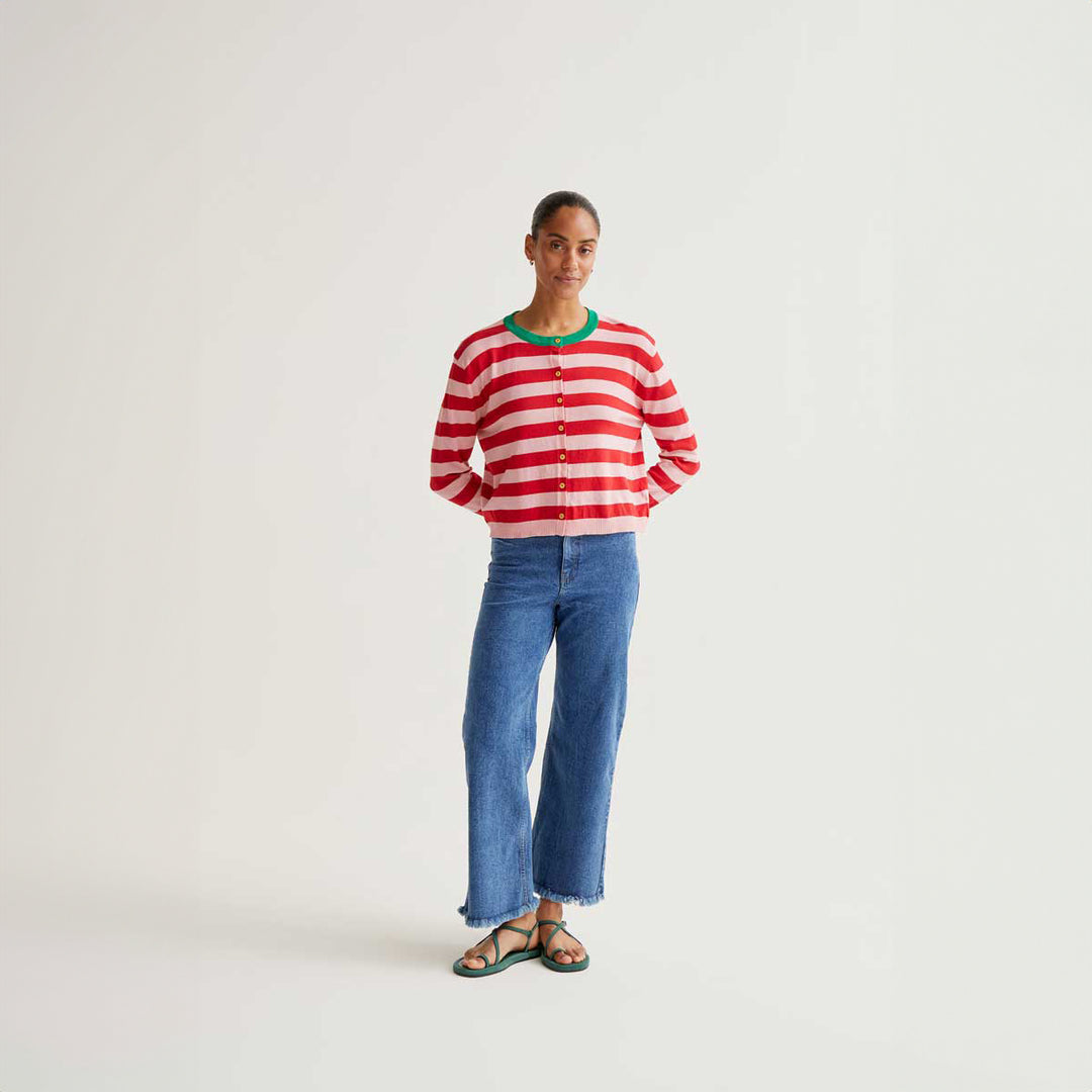 CÁRDIGAN - Compañía Fantástica, Estampado de rayas rosa y rojo