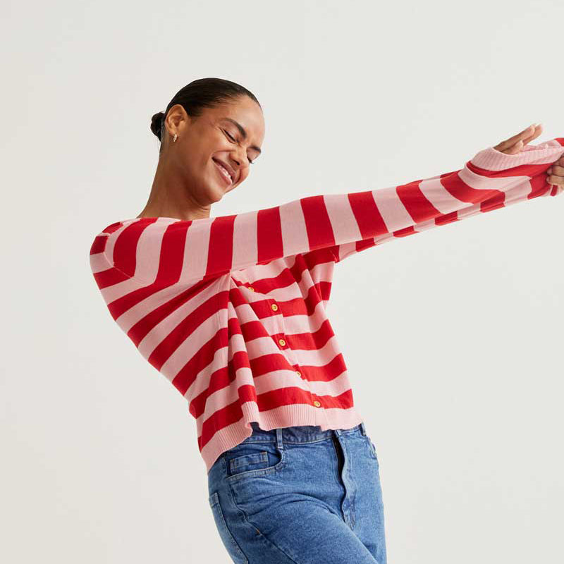 CÁRDIGAN - Compañía Fantástica, Estampado de rayas rosa y rojo