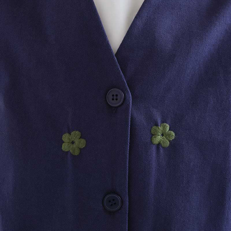 CHALECO - Compañía Fantástica, Algodón azul marino con bordado de flores