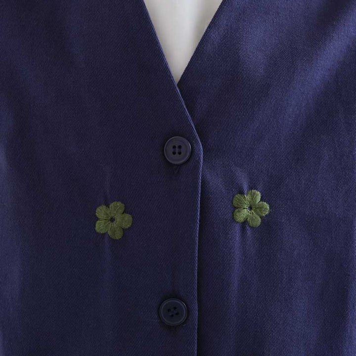 CHALECO - Compañía Fantástica, Algodón azul marino con bordado de flores
