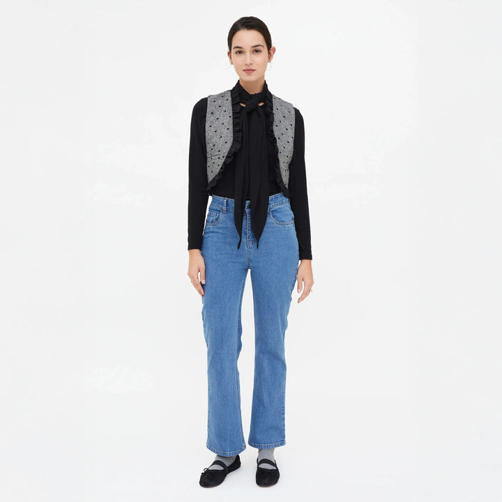 CHALECO - Compañía Fantástica, Tweed con estampado de corazones negro