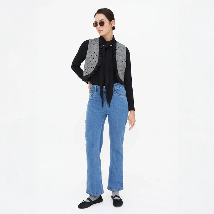 CHALECO - Compañía Fantástica, Tweed con estampado de corazones negro