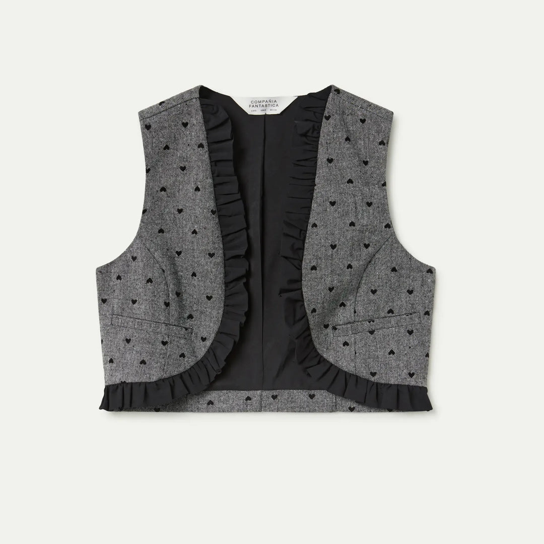 CHALECO - Compañía Fantástica, Tweed con estampado de corazones negro