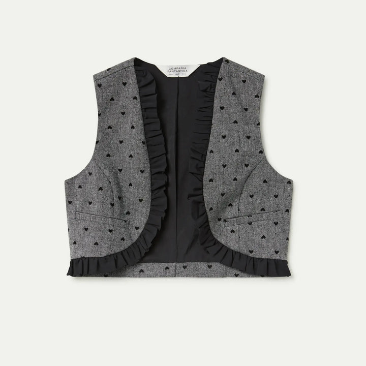 CHALECO - Compañía Fantástica, Tweed con estampado de corazones negro