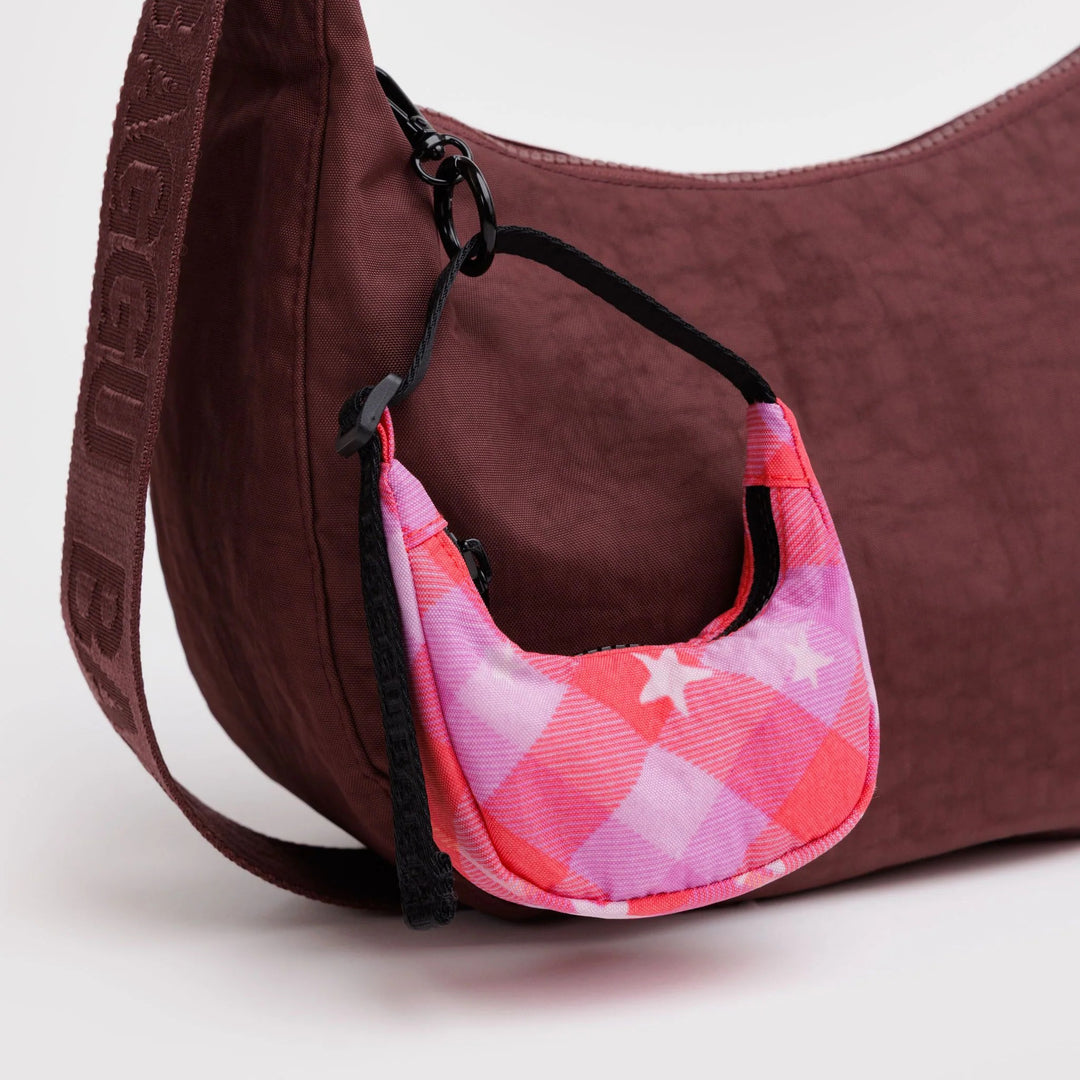 CHARM - Baggu, Pink Star Plaid Crescent Bag