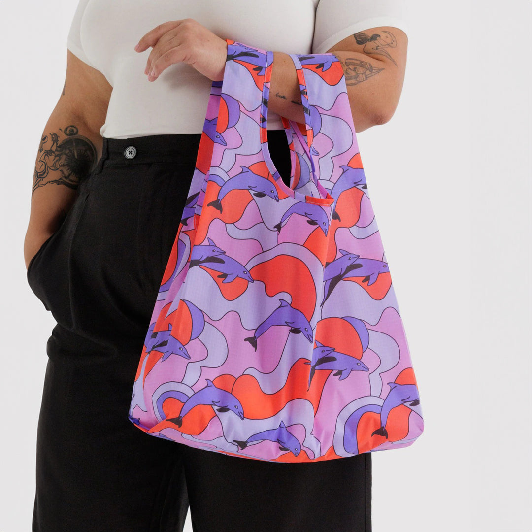 TOTE BAG - Baggu, Fantasia a Righe Sfumate Rosa e Giallo Standard