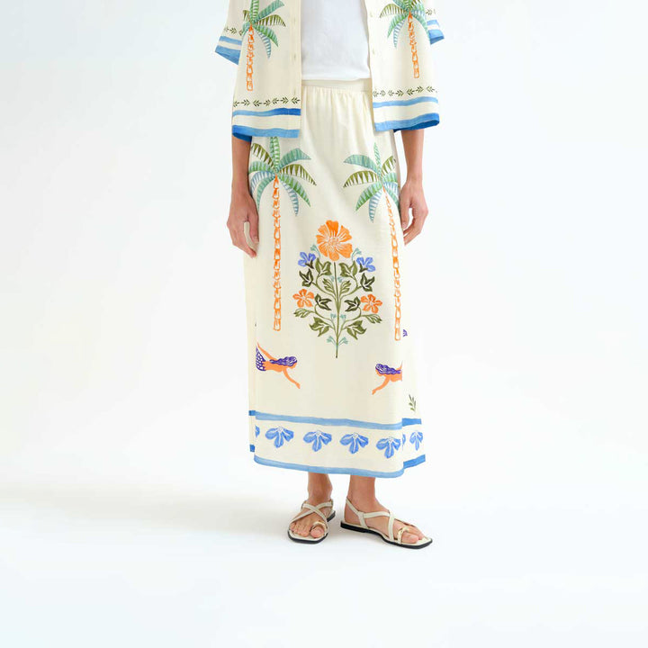 FALDA - Compañía Fantástica, Larga con estampado Palm & Mermaid