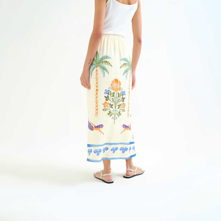 FALDA - Compañía Fantástica, Larga con estampado Palm & Mermaid