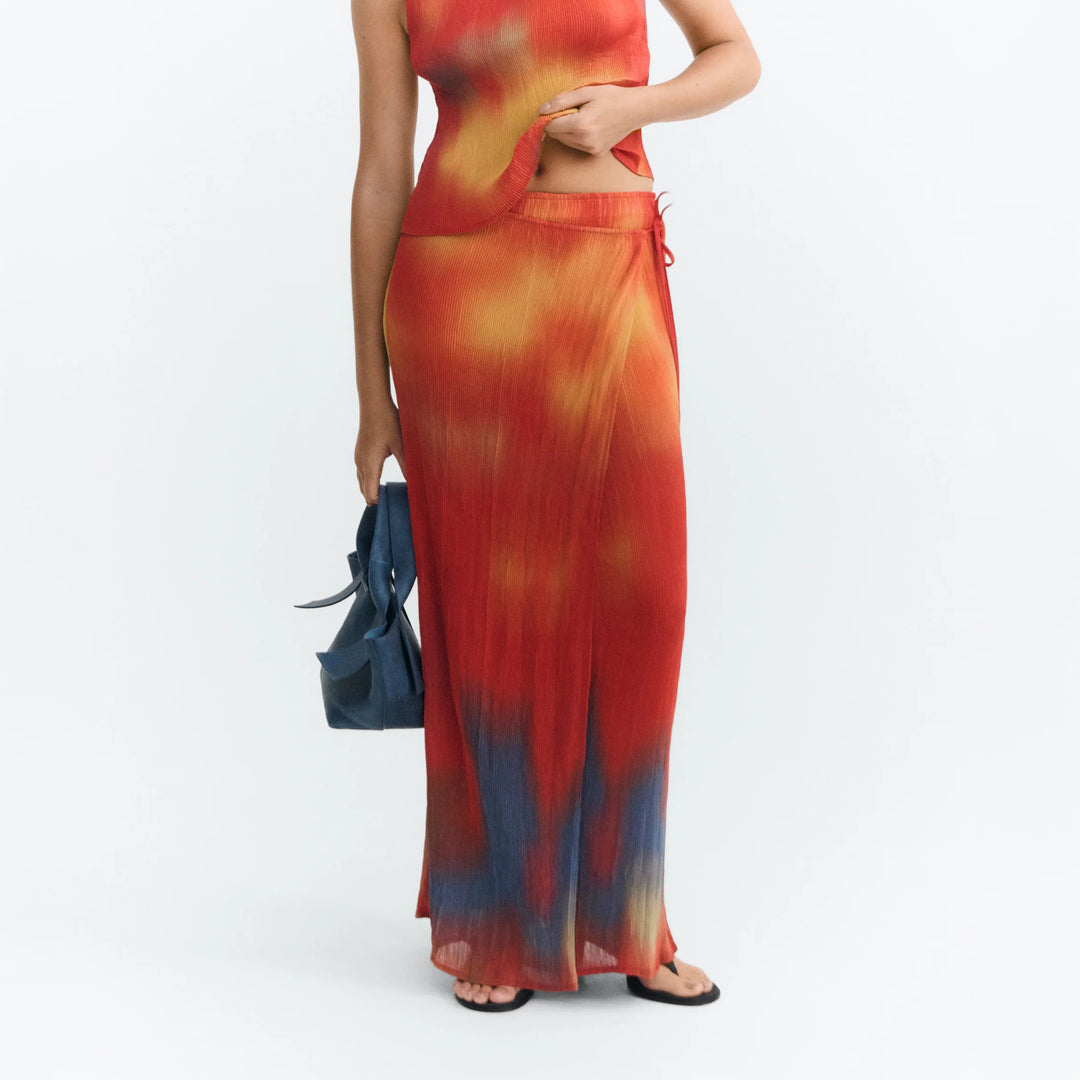 FALDA - Thinking Mu, Larga plisada roja flowers Pauline