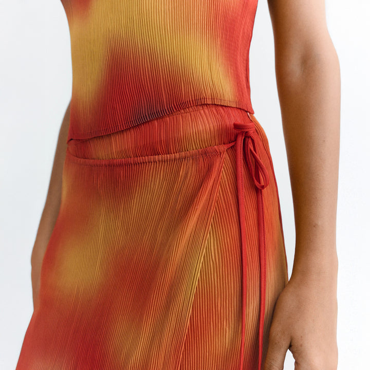 FALDA - Thinking Mu, Larga plisada roja flowers Pauline