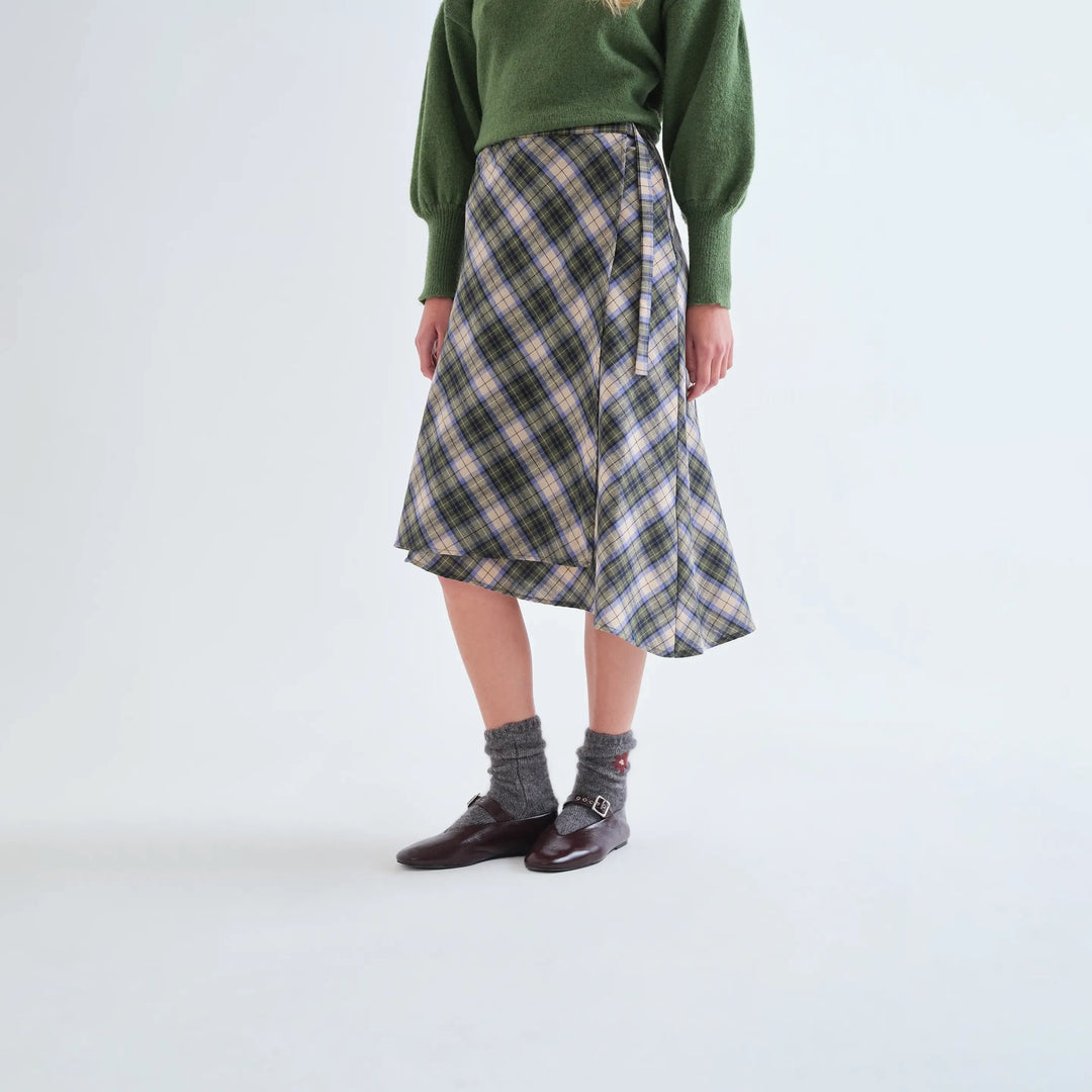 FALDA - Compañía Fantástica, Midi con estampado de cuadros verde