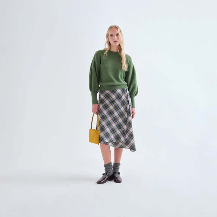 FALDA - Compañía Fantástica, Midi con estampado de cuadros verde