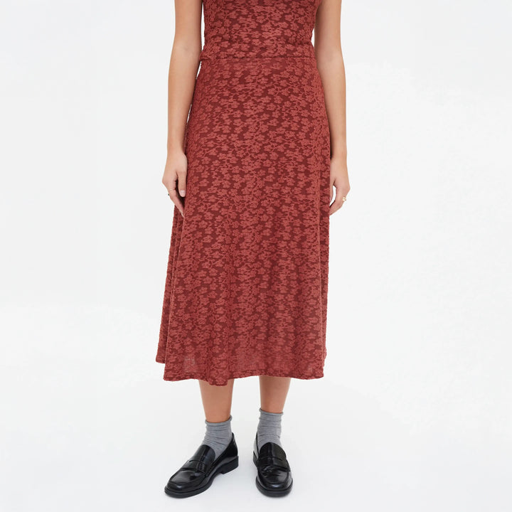 FALDA - Compañía Fantástica, Midi con encaje floral marrón