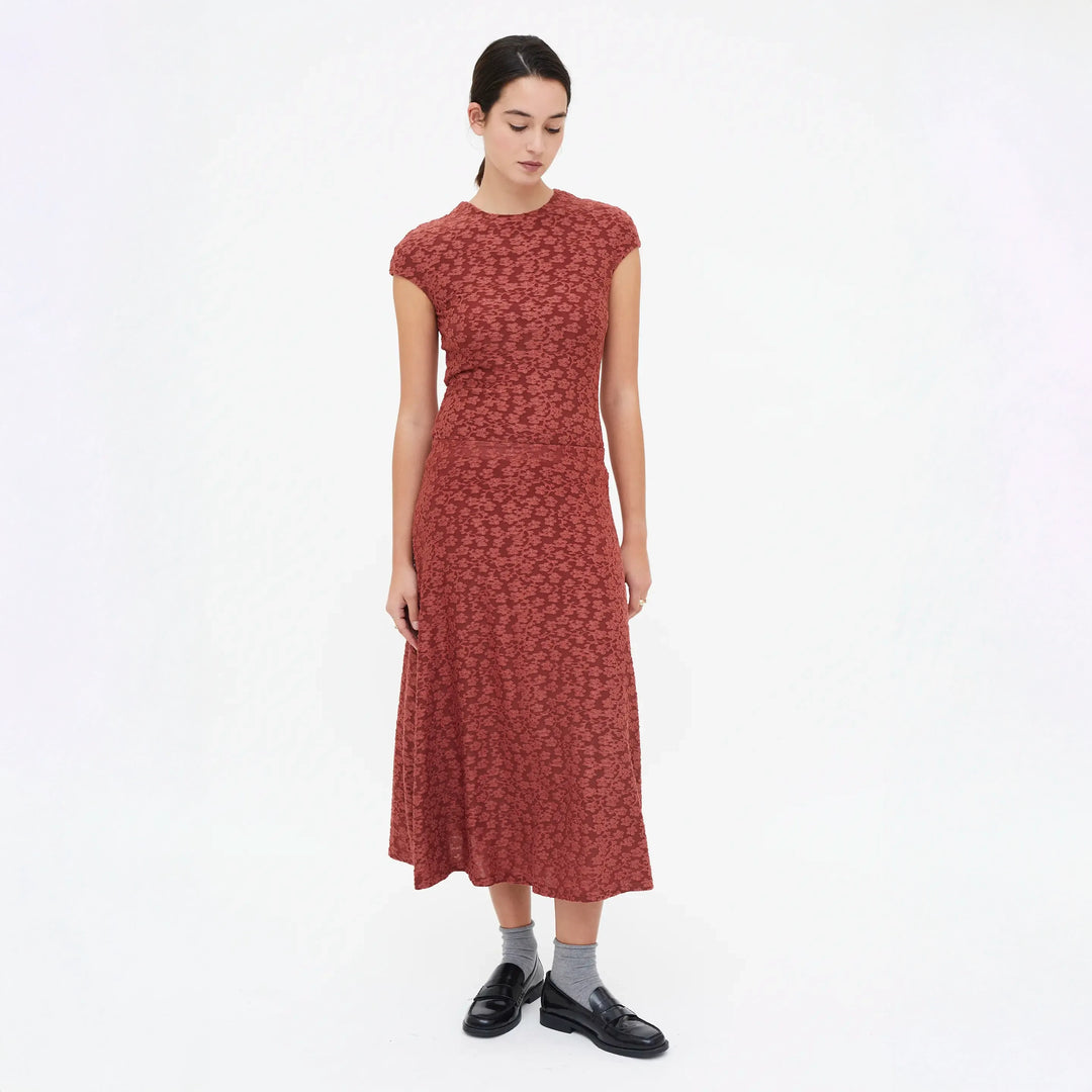 FALDA - Compañía Fantástica, Midi con encaje floral marrón