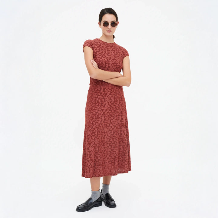 FALDA - Compañía Fantástica, Midi con encaje floral marrón