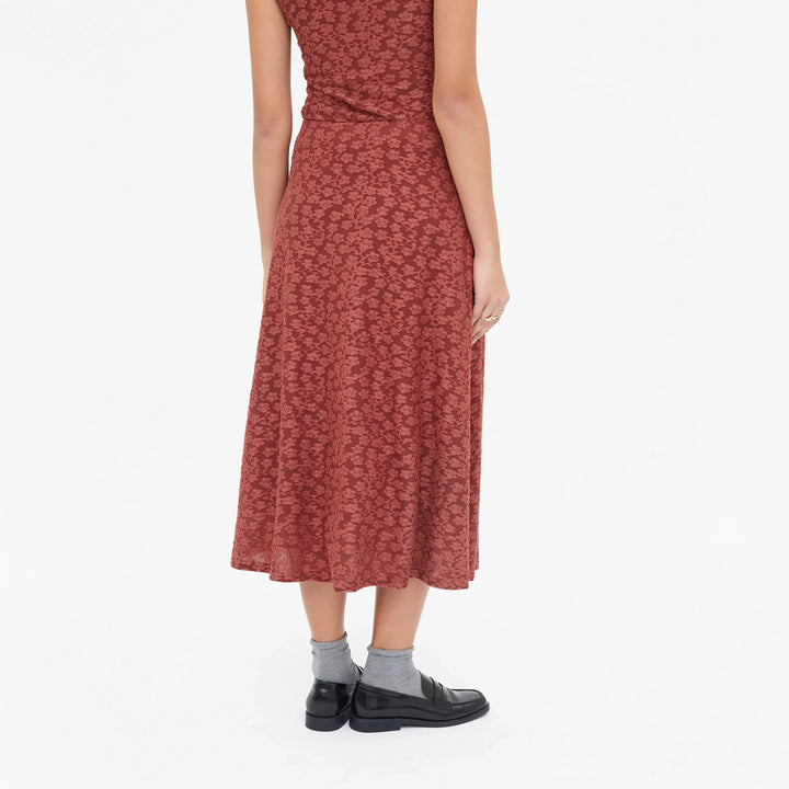 FALDA - Compañía Fantástica, Midi con encaje floral marrón