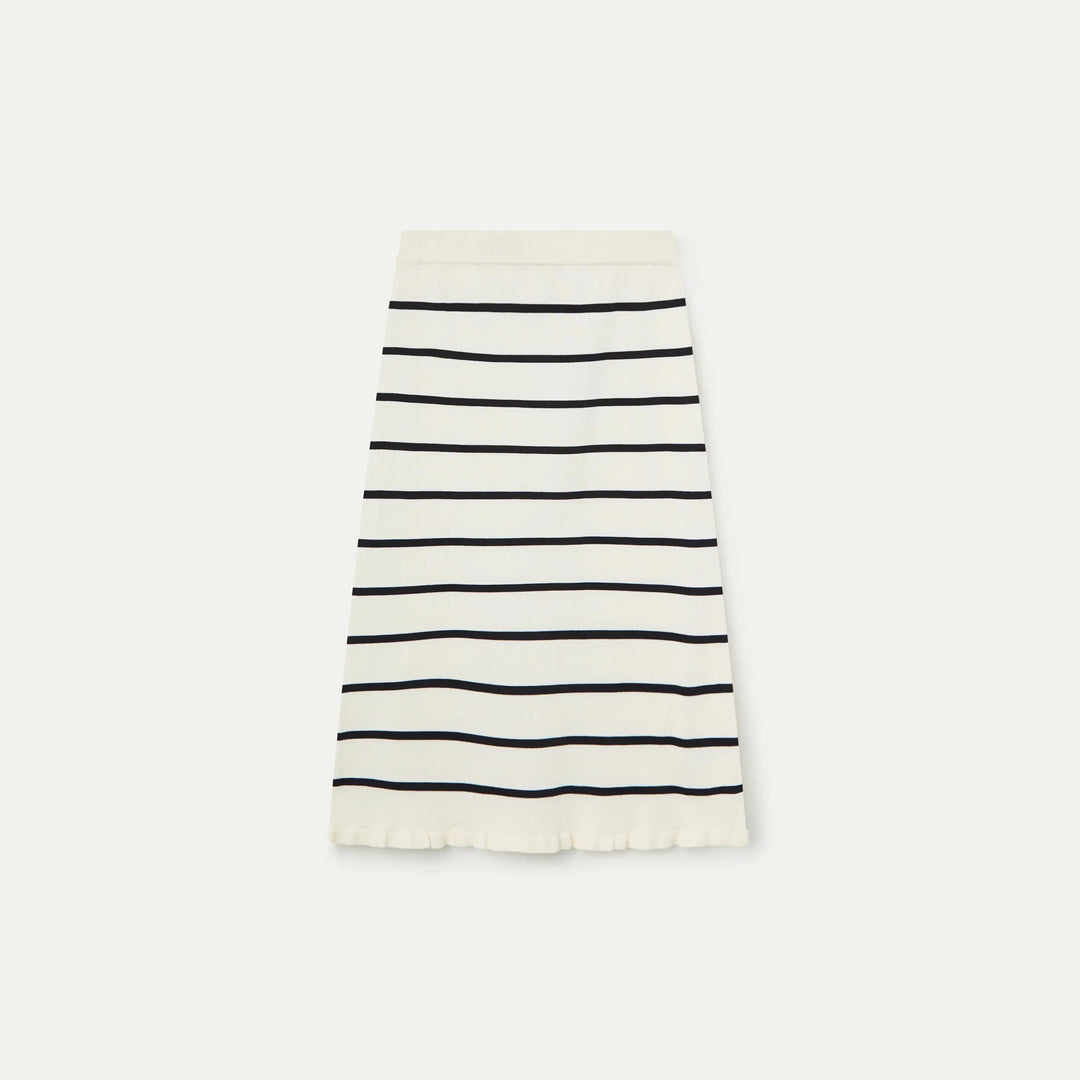 FALDA - Compañía Fantástica, Midi de punto con estampado de rayas blanco y negro