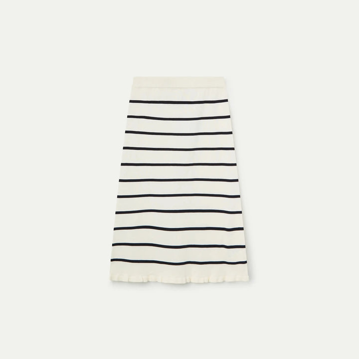 FALDA - Compañía Fantástica, Midi de punto con estampado de rayas blanco y negro