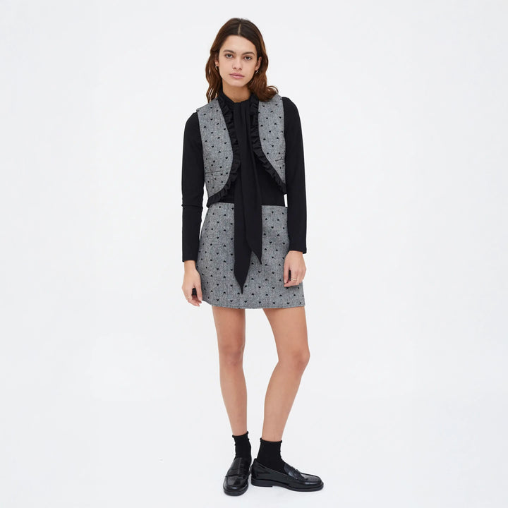 FALDA - Compañía Fantástica, Tweed con estampado de corazones negro