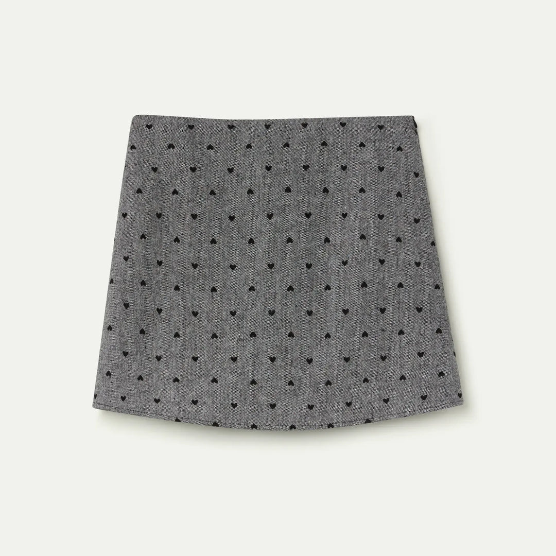 FALDA - Compañía Fantástica, Tweed con estampado de corazones negro