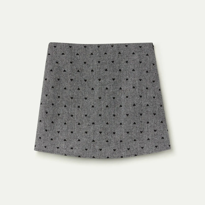 FALDA - Compañía Fantástica, Tweed con estampado de corazones negro