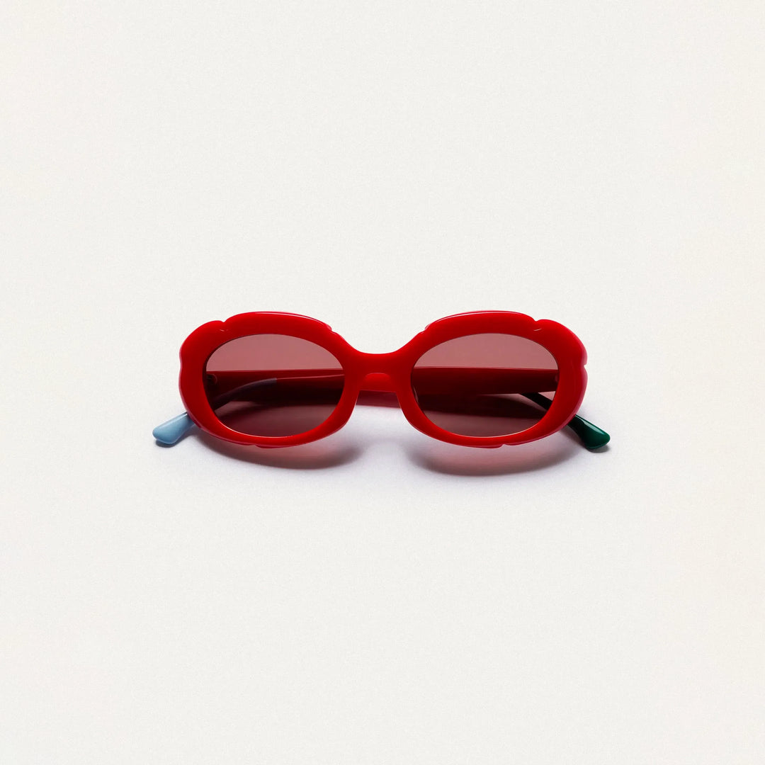 GAFAS DE SOL - Compañía Fantástica, Rojas con punta patillas multicolor azul claro y verde